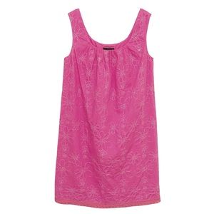 Lyndia Boho Silver Embroidered Shift Dress 4 Pink Feminine Coastal Euro Summer
